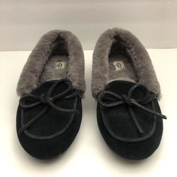 UGG Women Gray Black Shearling Lined Flat Slippers Solana Loafer 1020041 US 6 - Picture 2 of 12